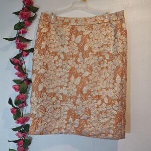 Talbots Orange and Cream Floral Pencil Skirt